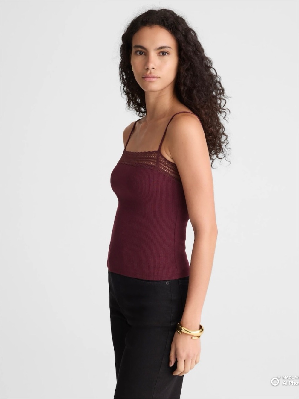 Madewell Medium Lace-Trim Square-Neck Tank Top in Dark PomegranateNWT